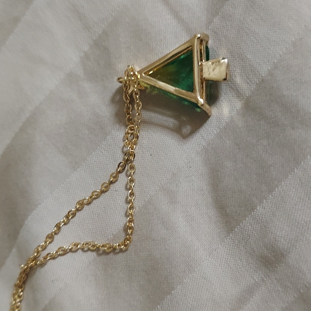 Watermelon Tourmaline CZ Triangle Tree Gold Pendant - Picture 8 of 12